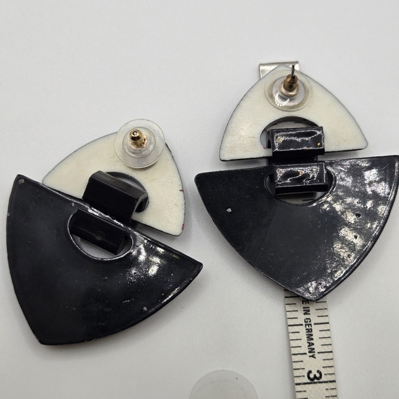 Vintage 80s 90s Plastic Polka Dot Stud Earrings Black and White Deadstock - Picture 5 of 5